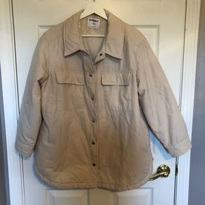 Old Navy Puffer Cargo Jacket in Cream Size Large Petite